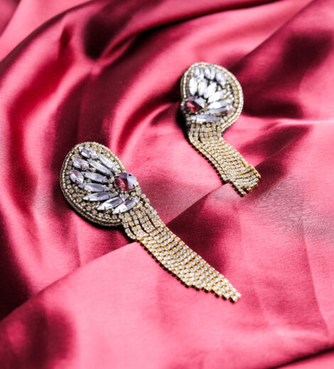 Gold-Plated Crystal Stone Handcrafted Dangle Earrings | Drop Earrings