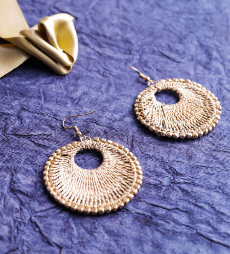 Golden Thread Handcrafted Beaded Hoop Earrings | Dangle Earrings
