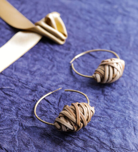 Handmade Bamboo Ball Hoop Earrings