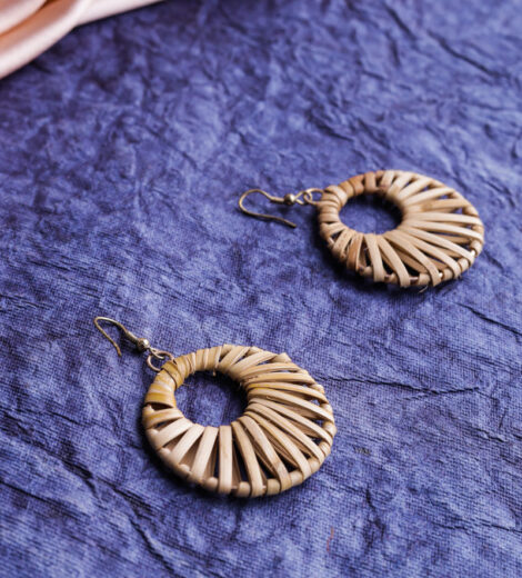 Natural Bamboo Handwoven Hoop Dangle Earrings | Drop Earrings