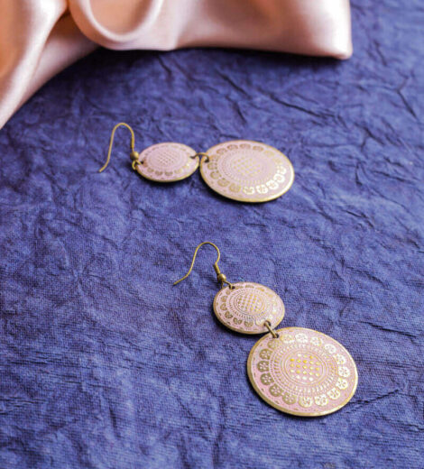 Double Golden Pink Designed Eternity Dangle Earrings | Drop Earrings