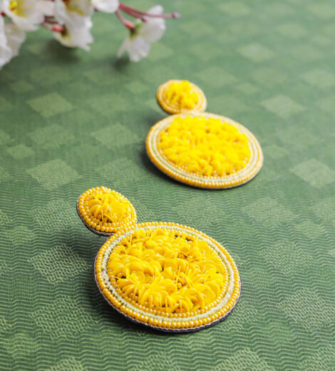 Yellow Sequin Embroidery Beaded Dangle Earrings | Drop Earrings