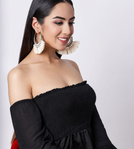 Cream Lightweight Mini Tassel Beaded Hoop Earrings