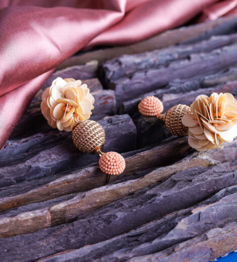 Cluster Beaded Golden Ball Dangle Earrings