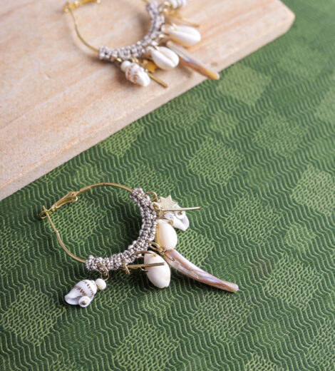 Cowrie Cone Seashell Hoop Earrings