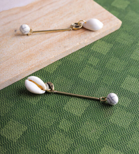Dual Cowrie Shell Minimalist Dangle Earrings | Drop Earrings