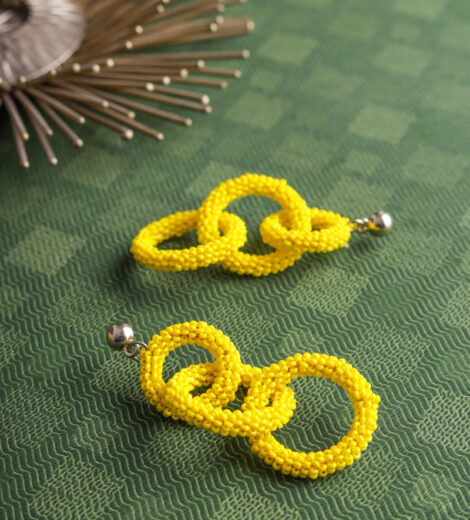 Sustainable Yellow Beaded Triple Round Link Dangle Earrings