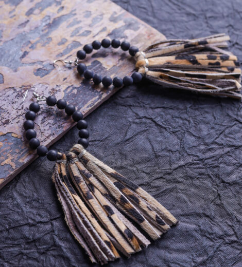 Black Beaded Animal Print Hoop Earrings | Drop Earrings