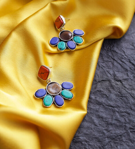 Blue Green Enamel Dangle Earrings