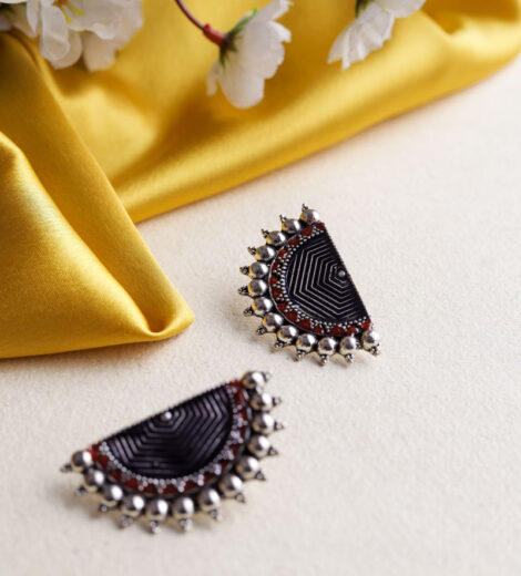 Silver Metallic Half-Moon Stud Earrings