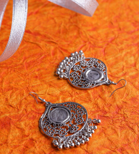 Traditional Silver Metallic Afghani Ghungroo Dangle Earrings | Ethnic Earrings