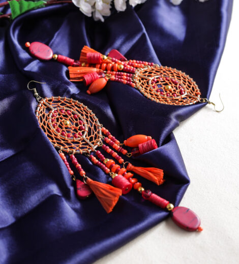 Dream Catcher Orange Contemporary Tassel Earrings | Dangle Earrings