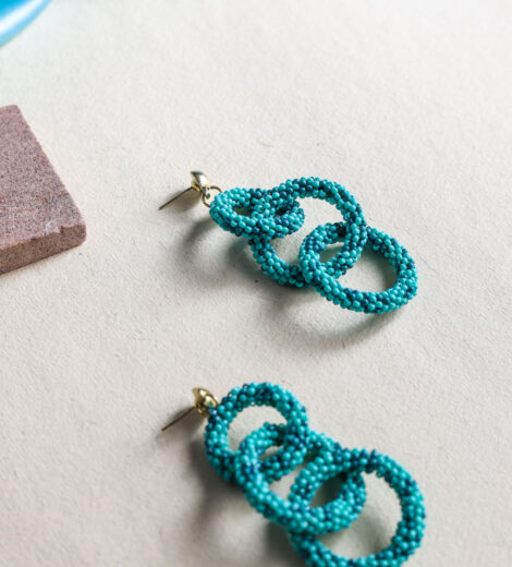 Sustainable Turquoise Beaded Triple Round Link Dangle Earrings