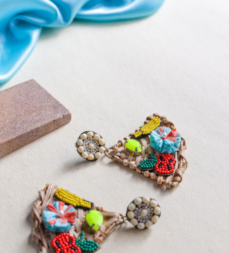 Handcarved Mosaic Bamboo Fruit Dangle Earrings| Drop Earrings