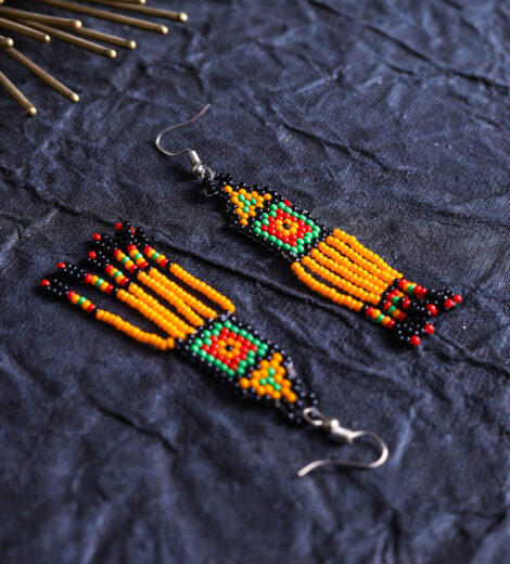 Yellow Brick Stitch Minimalist Fringe Beaded Earrings | Dangle Earrings