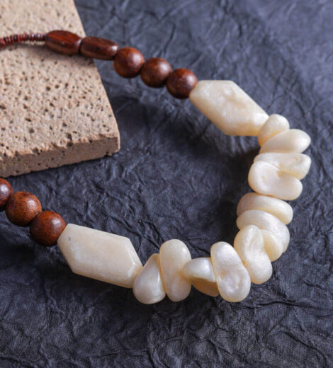 White Resin Bead and Wood Necklace