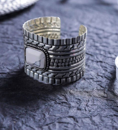 Natural White Stone Antique Metal Cuff Bracelet