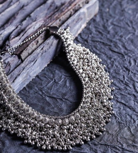 Silver Metal Ghungroo Bead Designer Choker Necklace