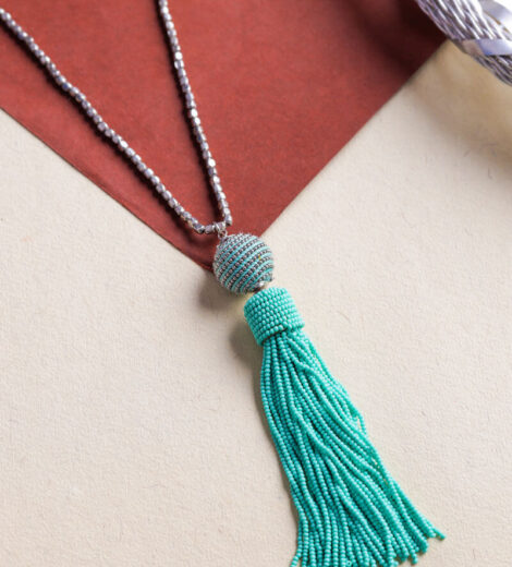 Turquoise Beaded Tassel Necklace