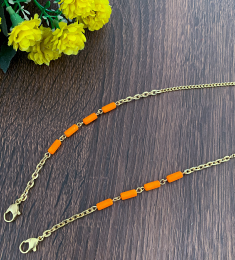 Orange Beaded Golden Kids Multifunctional Chain