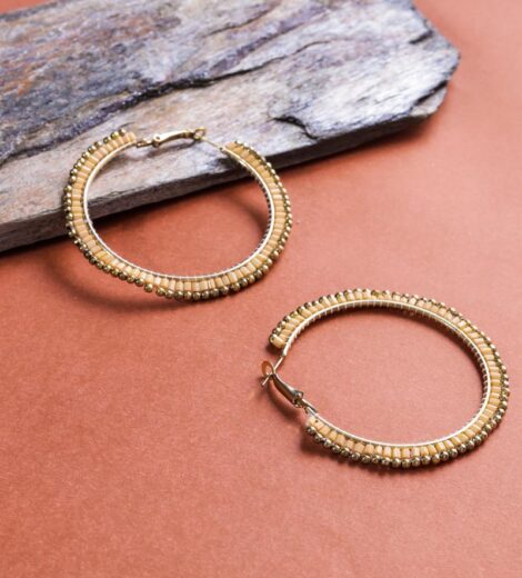 Ceramic Cream Clay Beaded Hoop Earrings