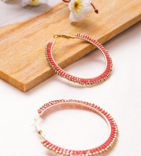 Ceramic Peach Clay Beaded Hoop Earrings