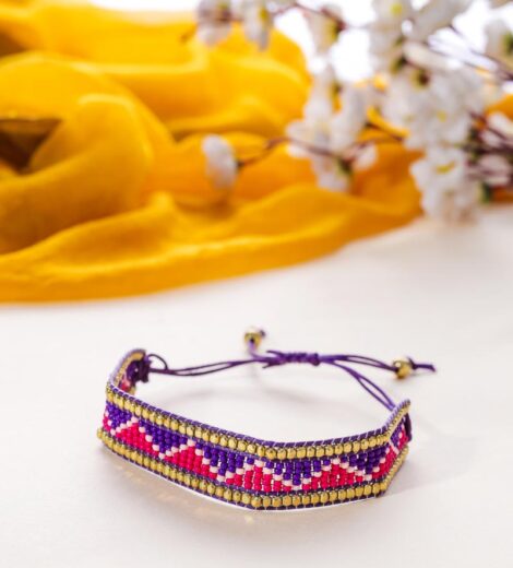 Geometric Pattern Handmade Pink And Purple Beaded Bracelet