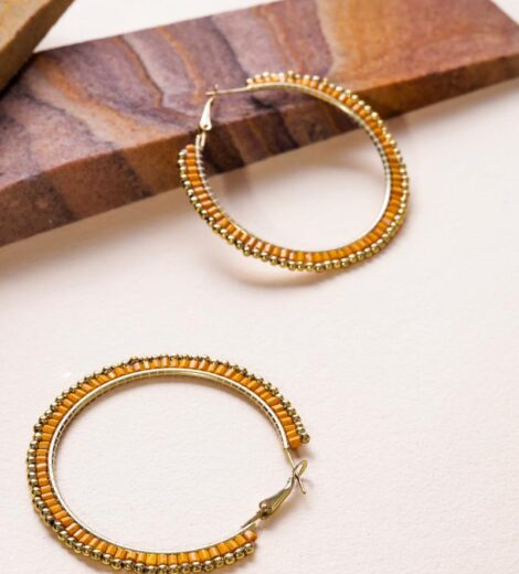 Circular Ceramic Yellow Clay Beads Earrings