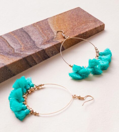 Aqua Blue Exquisite Mini Tassel Hoop Earrings | Beaded Hoop Earrings