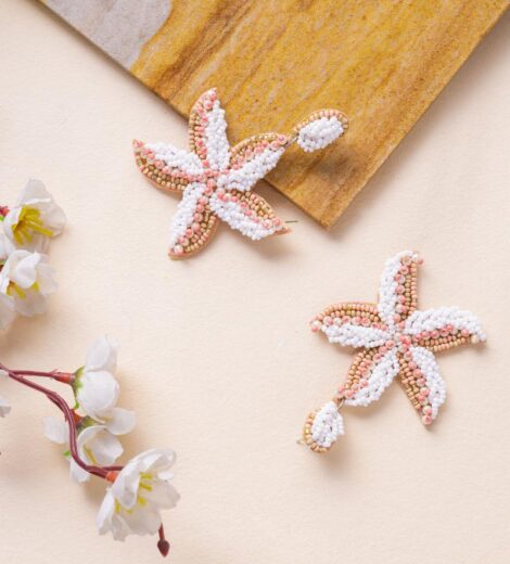 White Beads and Pearl Handmade Starfish Dangle Earrings