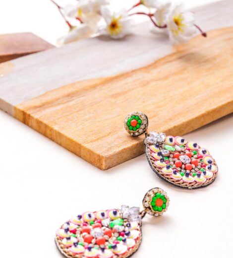 Multicolour Cermaic Sequinned Teardrops Beaded Dangle Earrings | Drop Earrings