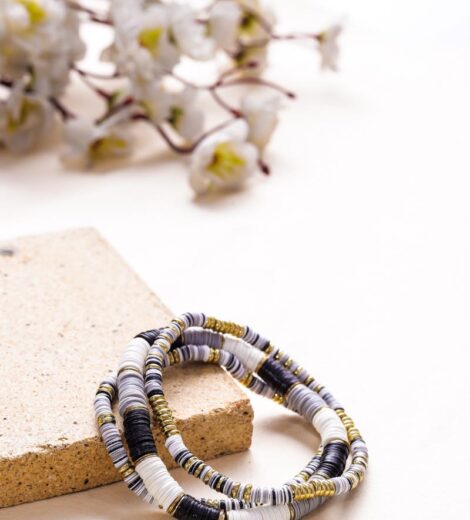 Bold Black Beauty Grey Sequence Bracelet