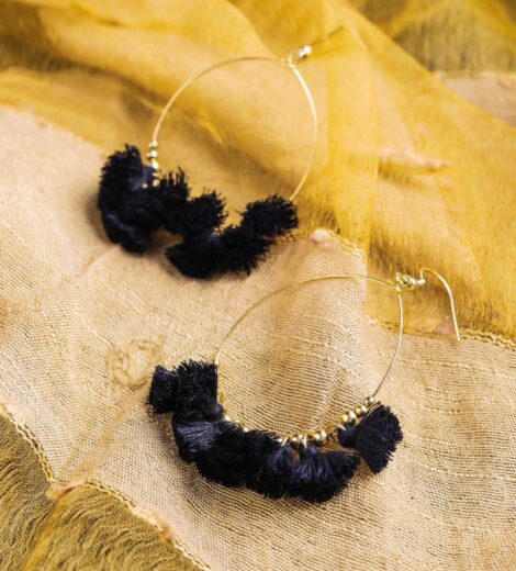Black Exquisite Mini Tassel Hoop Earrings | Beaded Hoop Earrings