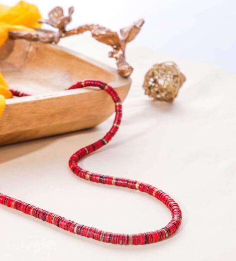 Elastic Handmade Red and Black Sequence Necklace