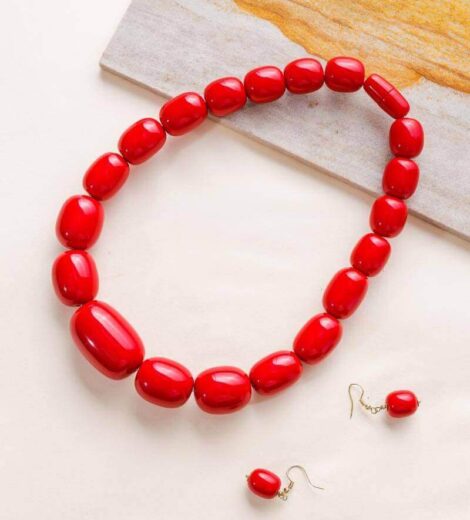 Resin Beads Necklace Set- Red