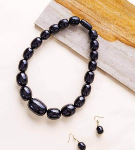 Resin Beads Necklace Set- Black