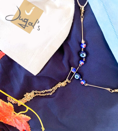 Oxidised Blue Evil Eye Golden Plated Multifunctional Chain