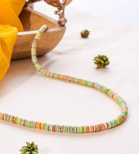 Elastic Handmade Orange Sustainable Sequence Necklace